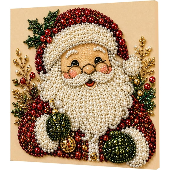 Christmas Decor Santa Pearl Art Kit for Adults | Diamond Painting Kit With Frame, DIY Home Decor Wall Art, Beginner DIY Seasonal Party Gift