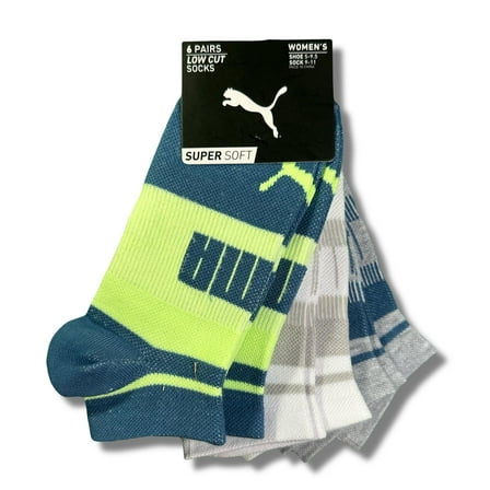 PUMA SOCKS WOMEN'S - LOW CUT - EDGE 253 - BLUE GREY - SHOE SZ 5-9.5 -PACK 6