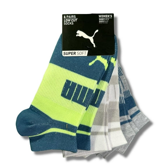 PUMA SOCKS WOMEN'S - LOW CUT - EDGE 253 - BLUE GREY - SHOE SZ 5-9.5 -PACK 6