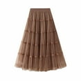 thumbnail image 2 of ShomPort Tulle Midi Skirt for Women High Waist Pleated Flowy Lace Trim A-Line Skirt Double Mesh Lace Trim Skirts, 2 of 8