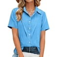 thumbnail image 5 of Babcutegg Womens Blouses Casual Fashion Lightweight Crew Neck with Button Graphic Tee Shirts for Women Light Blue Size M, 5 of 8