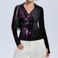 thumbnail image 4 of Mardi Gras Shirts Womens Carnival Glitter Long Sleeve Blouse Sparkly V Neck Purple T Shirts Black XL, 4 of 7