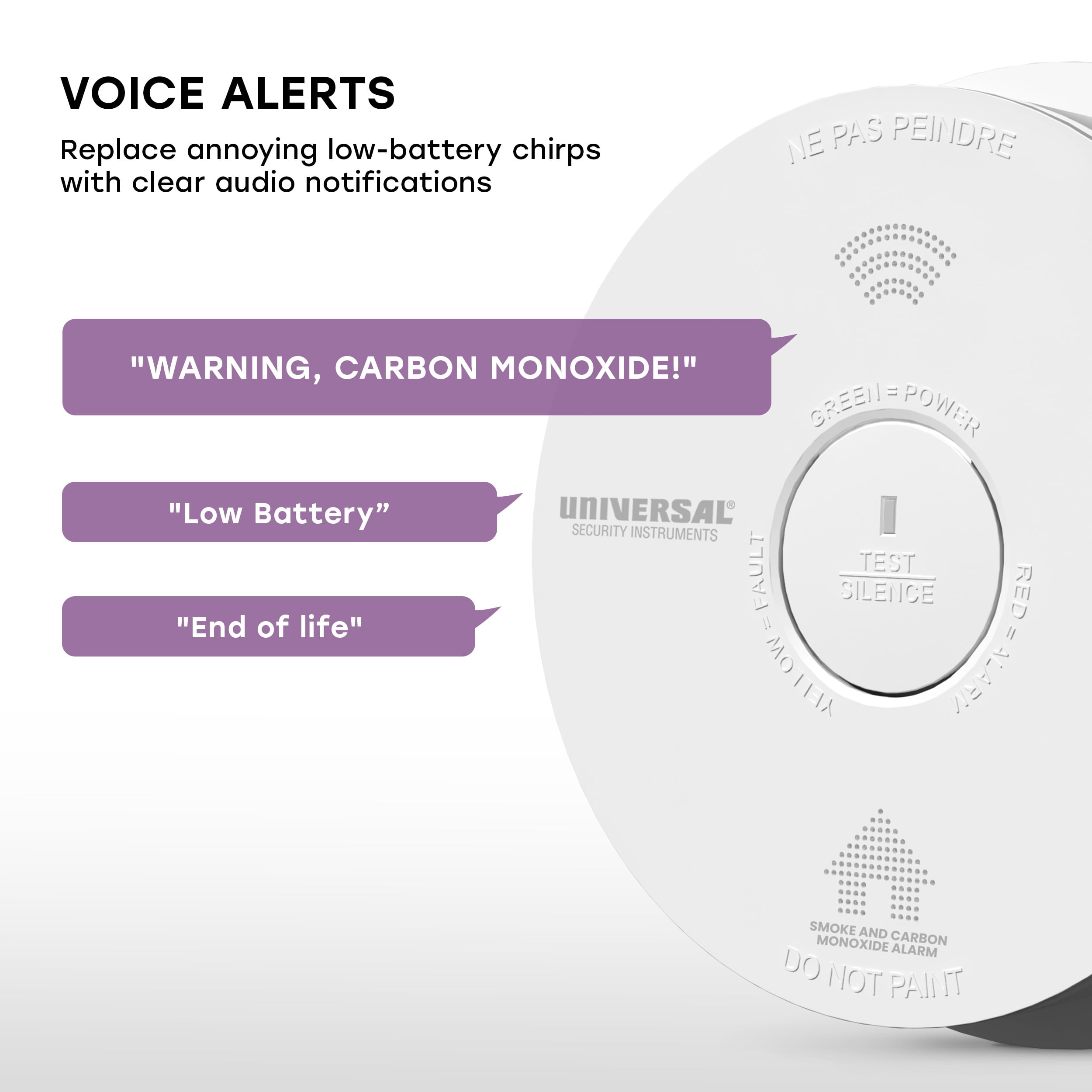 Universal Security Instruments 10-Year Battery Smoke, Fire, and Carbon Monoxide Alarm