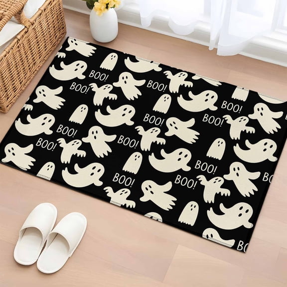 2x3 Ft Entryway Area Rug, Halloween Kitchen Rug Runner Washable Floor Mat, White Scary Ghosts Horror Vintage Black Non Slip Indoor Door Mat Throw Carpet for Bathroom Living Room Bedroom