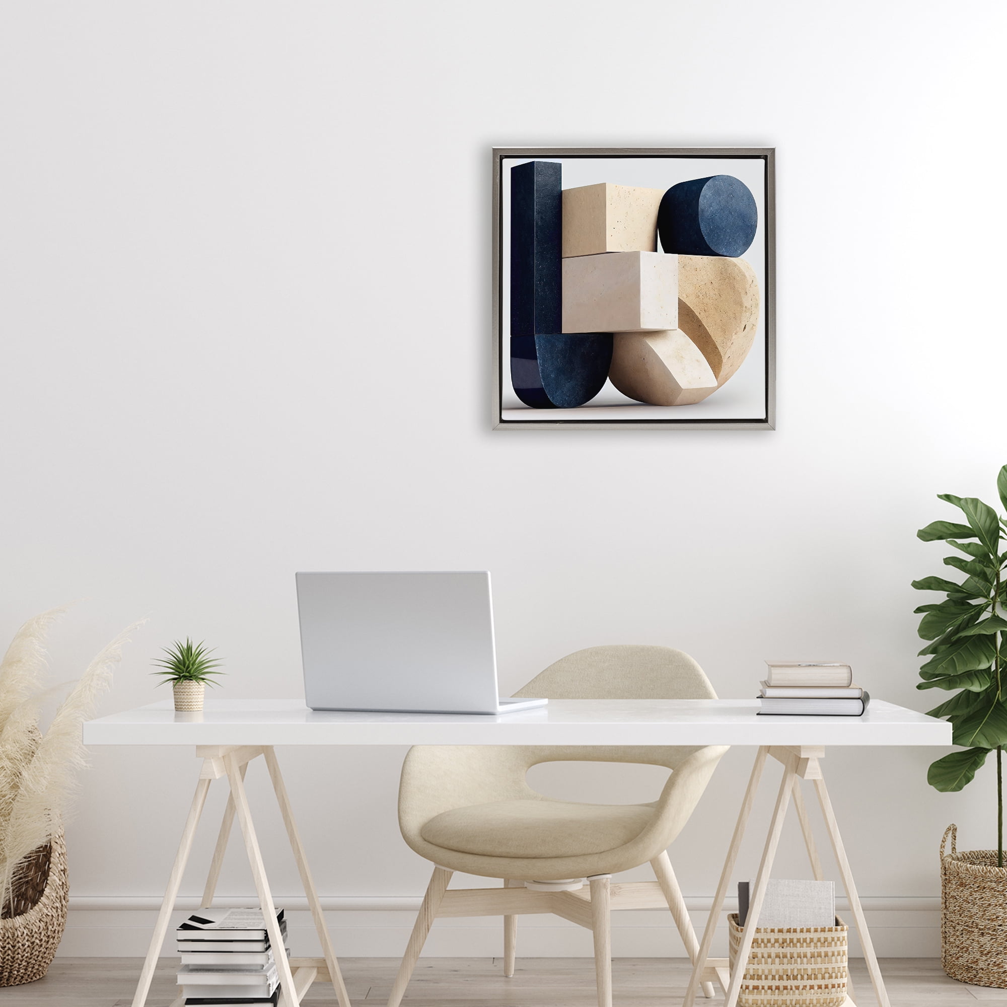 Shapes Of Things Geometric Contour Gray Framed Floater Canvas Wall Art, design by Sasha