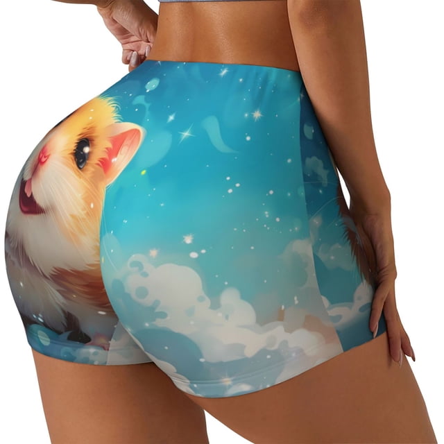 Fotbe Cloud Cute Hamster Shorts Sin Costuras – Shorts Deportivos de Cintura Alta para Mujer, Elásticos para Gimnasio, Yoga, Running o Ciclismo-X-Large