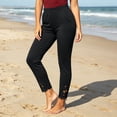 thumbnail image 4 of TtopsQueen Women Cropped Skinny Pants, Elastic High Waist Slim Fit Capri Trousers with Hollow Lace Scalloped Hem, Stretchy Daily Casual Bottoms with Pockets Black,XXL, 4 of 5