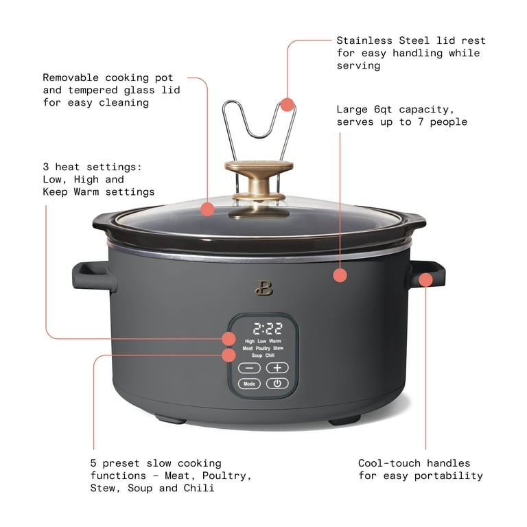 Beautiful 6 Qt Programmable Slow Cooker, Oyster Grey by Drew Barrymore 