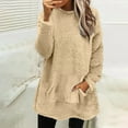 thumbnail image 3 of WMTBSRSW Women's Winter Warm Pullover Tops Sherpa Fuzzy Fleece Sweatshirt with Pockets Solid Casual Long Sleeve Crewneck Tops for Loungewear Khaki Medium, 3 of 6