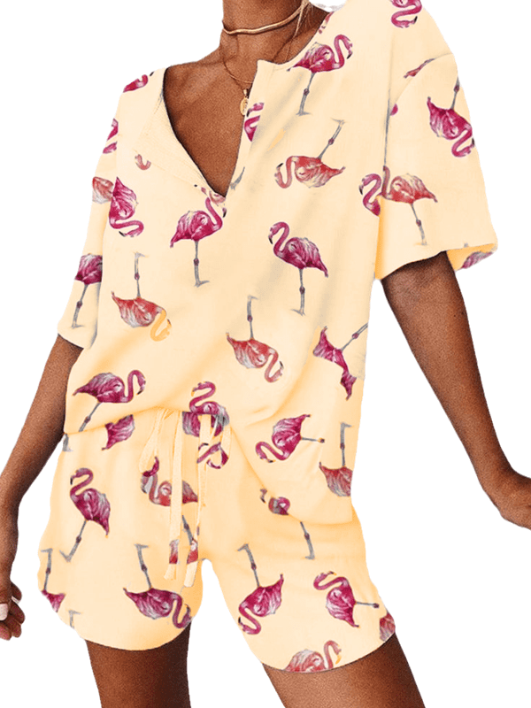 Ladies Womens Luxury Fleece Flamingo Dog Snuggle Twosie Soft Warm Pyjama Set