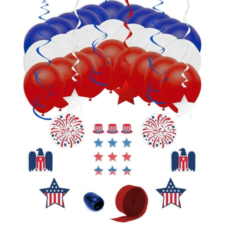 4th of July American Patriotic Party 62pc Decorating Kit, Red White Blue