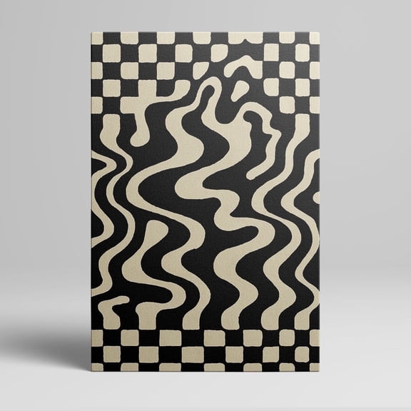 Retro-Inspired Black and Cream Wavy and Checkered Canvas Art Prints