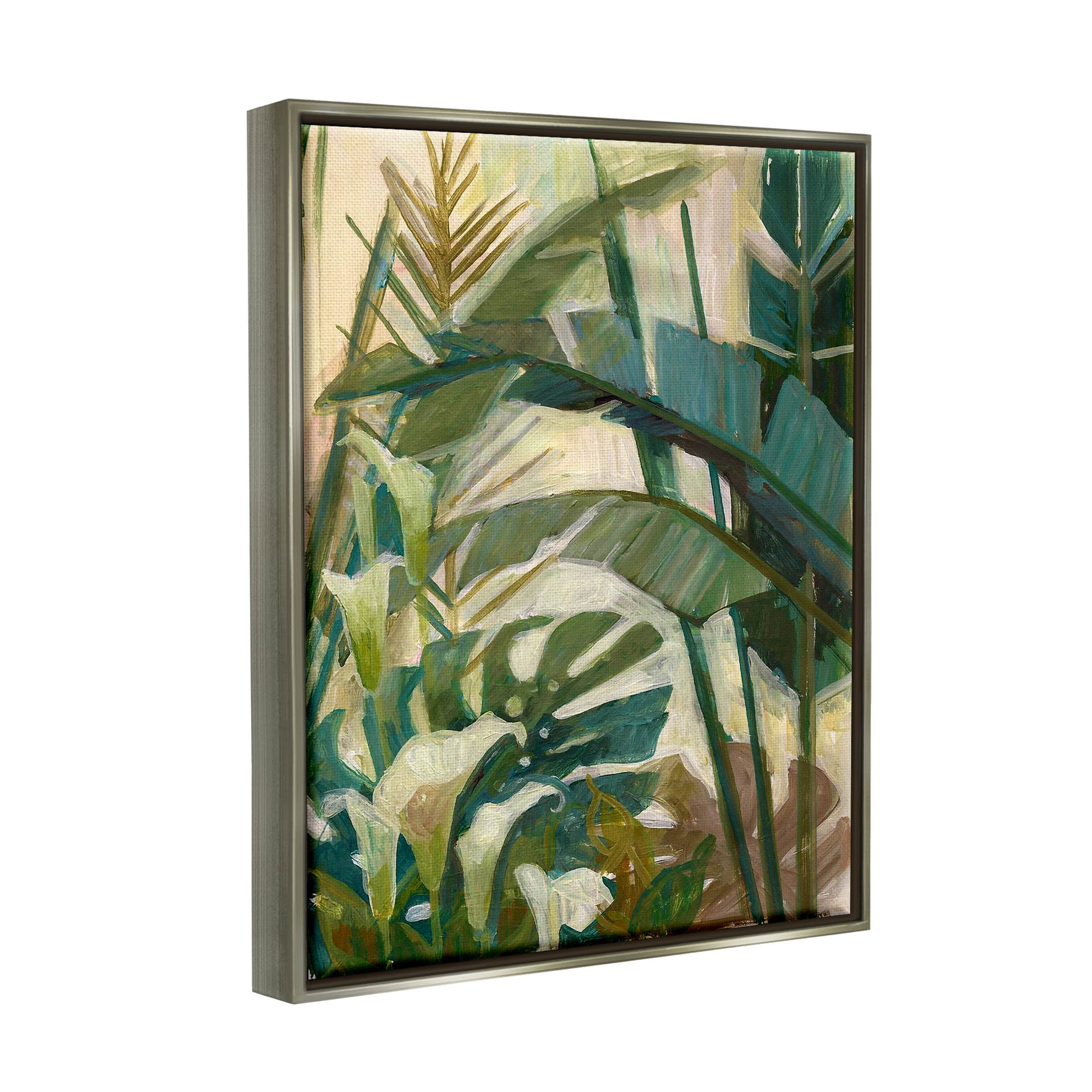 Tropical Jungle Plant Leaves Botanical & Floral Graphic Art Luster Gray Framed Art Print Wall Art