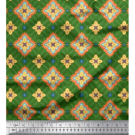 Soimoi Cotton Poplin Fabric Artistic Floral & Check Geometric Print Fabric by the Yard 42 Inch Wide