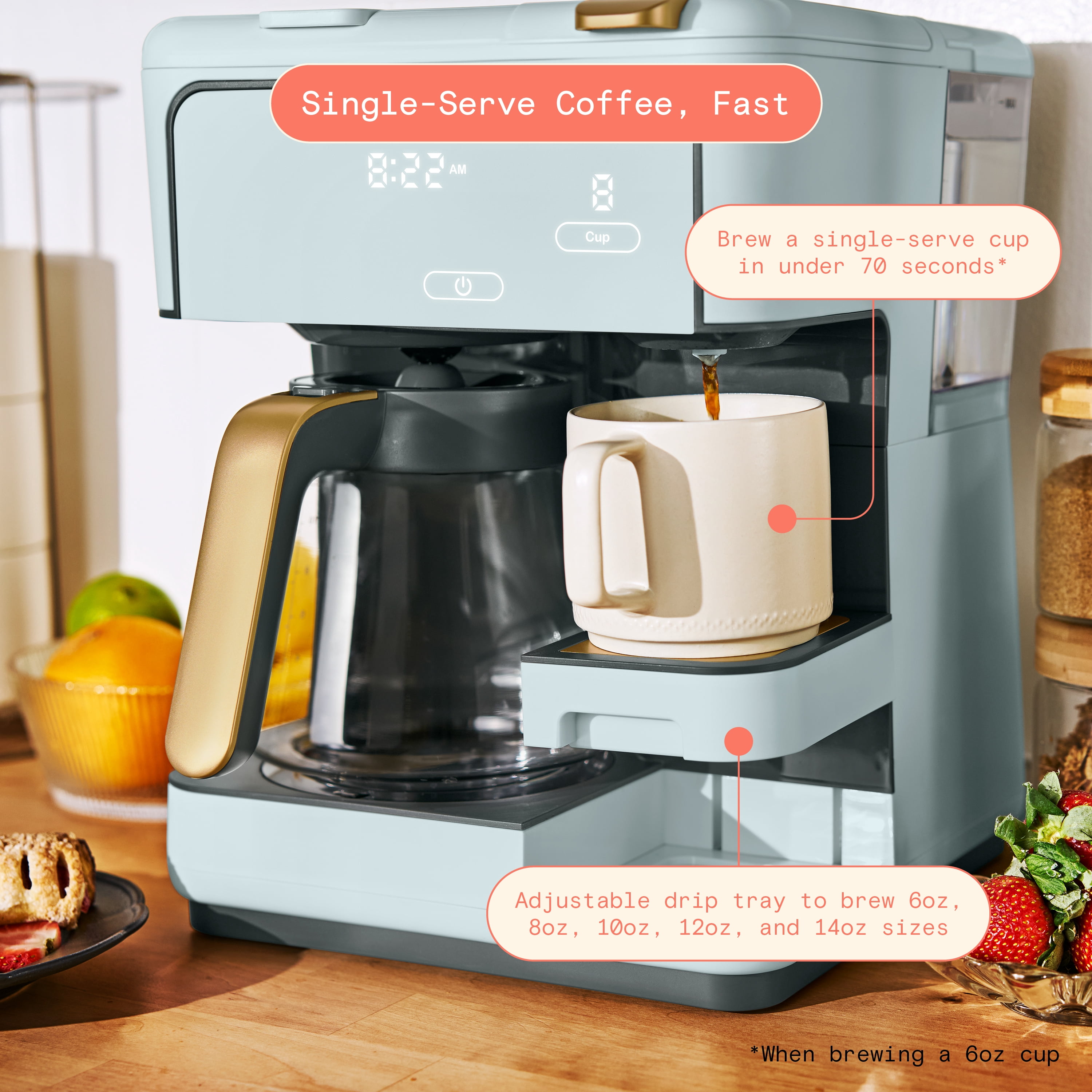 Beautiful Programmable 12-Cup & Single-Serve Multi-Brew Coffee Maker, Hydrangea by Drew Barrymore