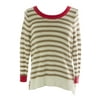 Women's Petite Beige Combo Striped 3/4 Sleeve Sweater
