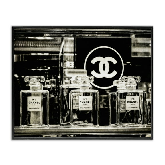 Stupell Industries Monochrome Perfumes Display Fashion Painting Black Framed Art Print Wall Art, 14 x 11