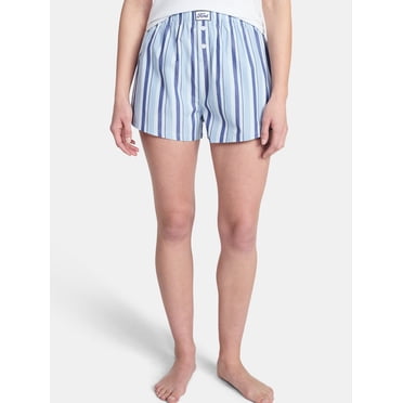 Ford Women's Striped Cotton Boxer Shorts with Logo Patch, Sizes XXS-XXL