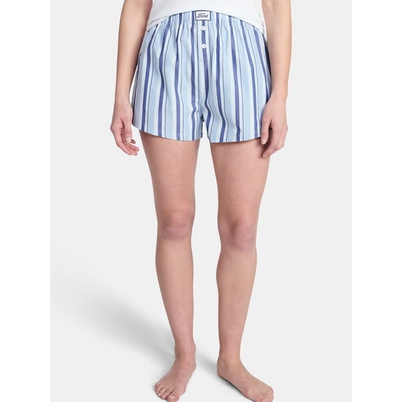 Ford Women's Striped Cotton Boxer Shorts with Logo Patch, Sizes XXS-XXL