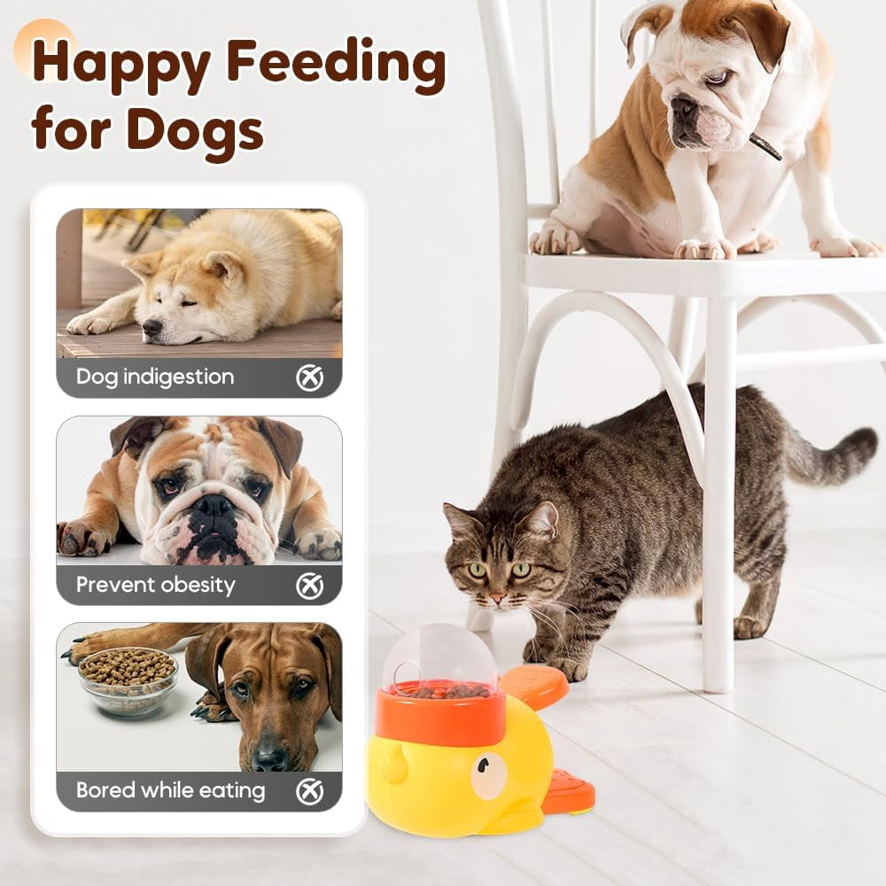 Duck Cat Treat Dispenser, Interactive Slow Feeder & Toy with Button for Mental Stimulation, Fun Treat Release for Cats and Small Dogs