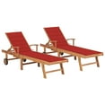thumbnail image 1 of vidaXL Chaises Longues 2 Pcs avec Coussin Rouge en Bois de Teck Massif, 1 of 5