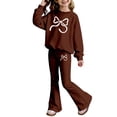 thumbnail image 3 of WOYY Girls Outfits Bow Print Sweatshirt and Flare Pants Sweatsuit for Kids, Sizes 3-10, 3 of 3