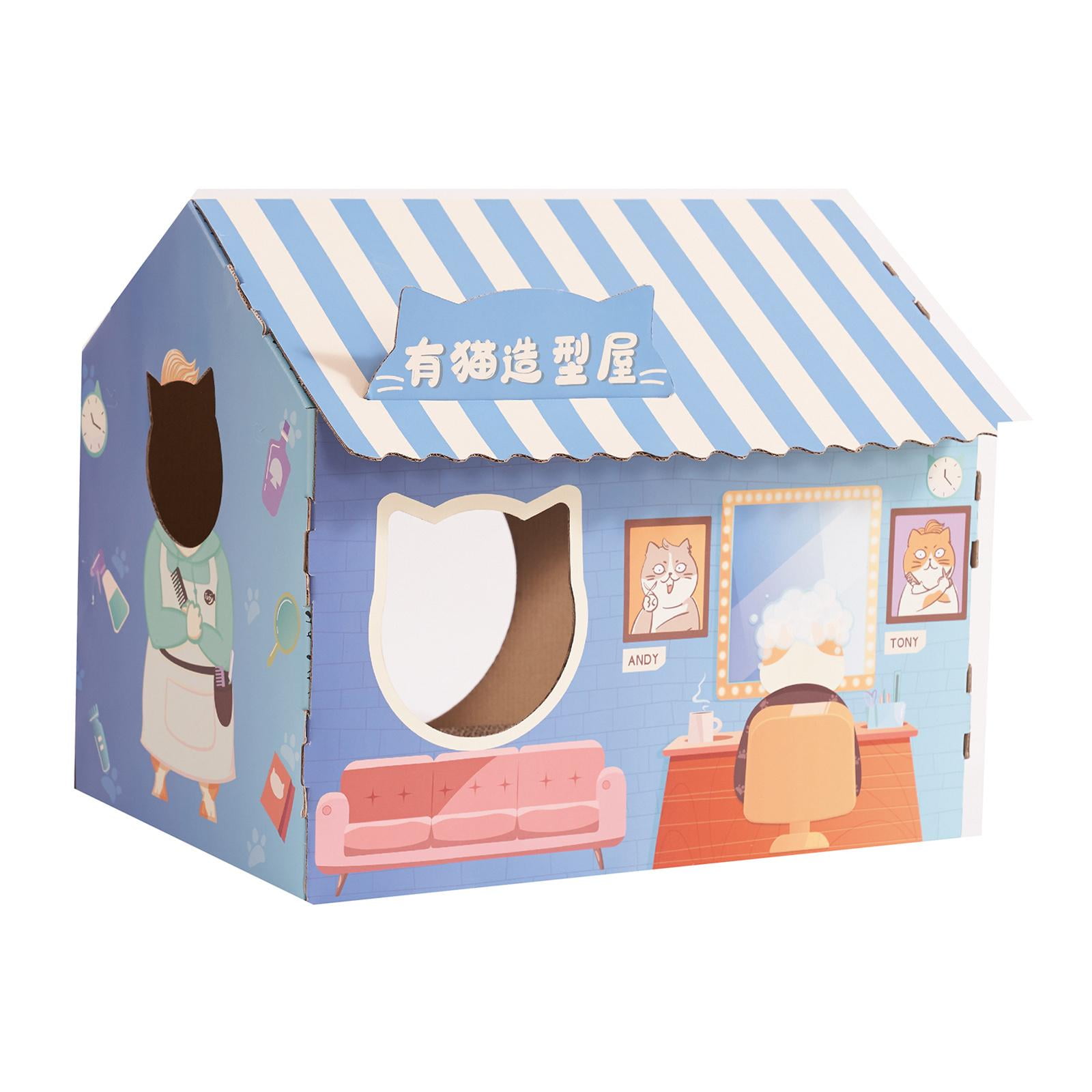 Corrugated Cardboard Cat House with Scratching Pad Removable