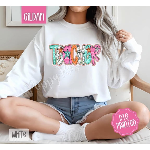 Teacher Doodle Sweatshirt, Cute Women's Sweater, Trendy Polka Dot Crewneck, Back to School Sweater, Teacher Appreciation, for Her All Size S-5Xl