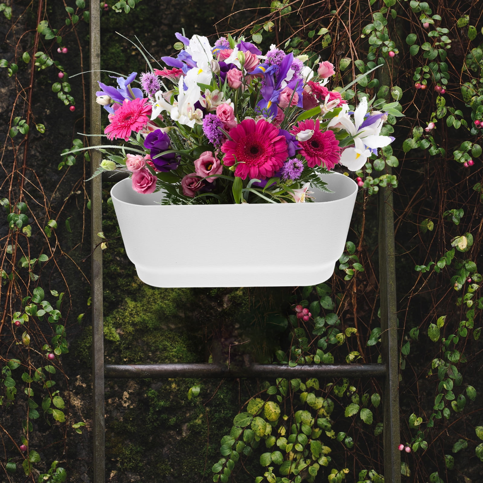 Plant Railing Planter Garden Hanging Flower Pot Balcony Wall White