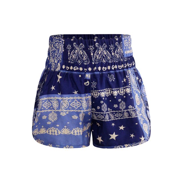 SAYOO Pantalones cortos holgados informales de verano para mujer, pantalones cortos elásticos de cintura alta con estampado abstracto, ropa de playa SAYOO Moda,ocio