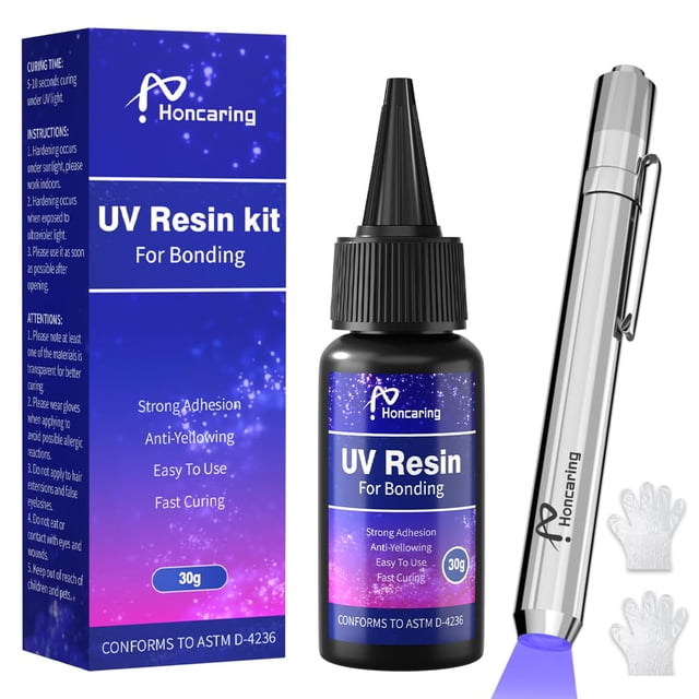 Kit de resina UV Honcaring de secado rápido con pegamento transparente ligero de 30 g/30 ml