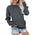 thumbnail image 2 of Women's Solid Color Crewneck Sweatshirt, Casual Long Sleeve Pullover Top with Front Pockets, Comfortable No Hood Streetwear for Daily Wear, Home and Outdoor Activities Gray S, 2 of 5