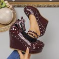 thumbnail image 5 of SACFOF Womens Studded Platform Wedge Pumps Round Toe Double Ankle Strap Buckle Closed Toe Dress Shoes for Party Office Evening, 5 of 6