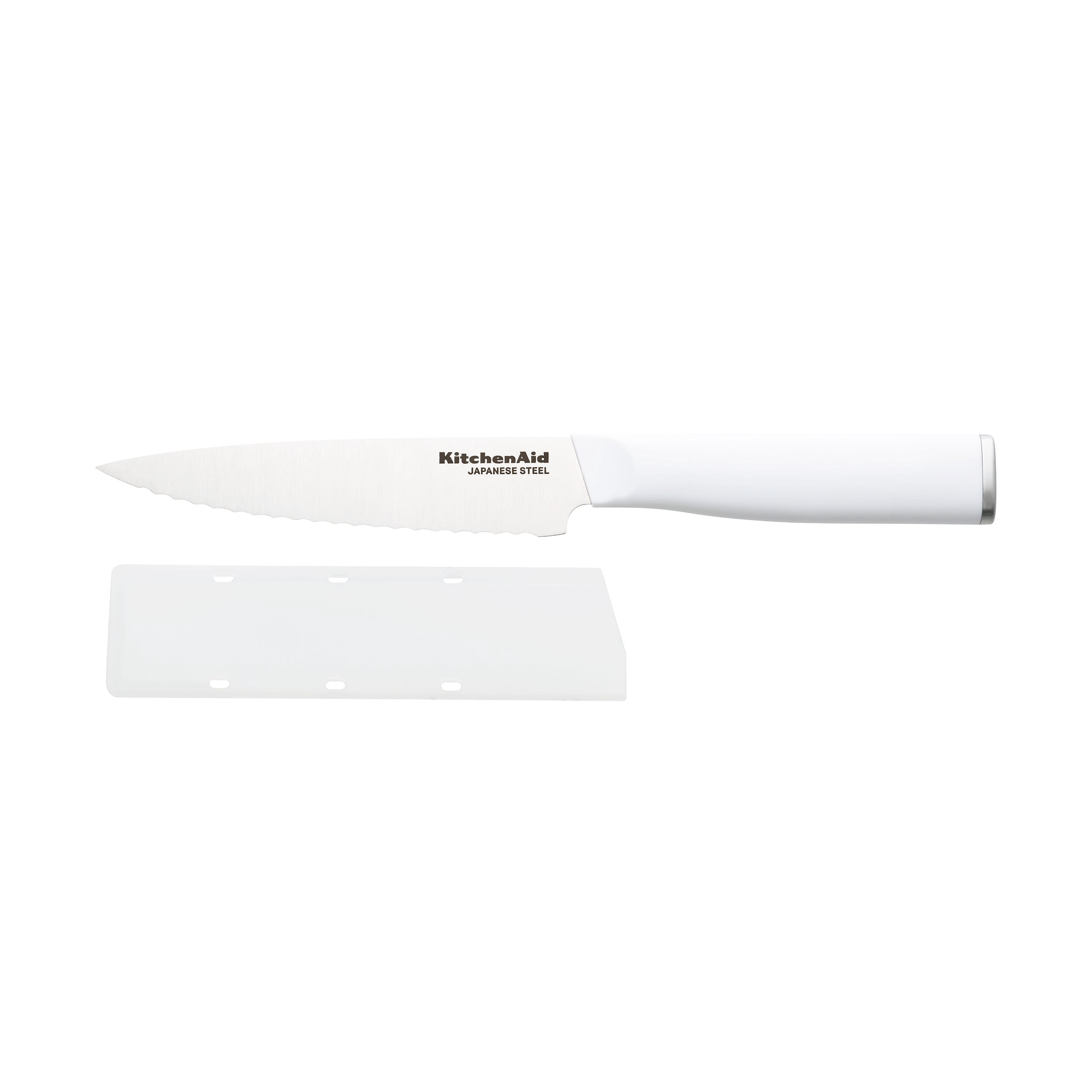 KitchenAid Classic 5.5-Inch Serrated Utility Knife with Sheath, High-Carbon Japanese Steel, White