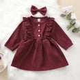 thumbnail image 2 of GZEFJRQM Girls Ruffle Button Princess Dress Kids Corduroy Ruffle Long Sleeve Dress with Headband Toddler Baby Girl Princess Party Dress Fall Winter Skirt Outfit, 2 of 8