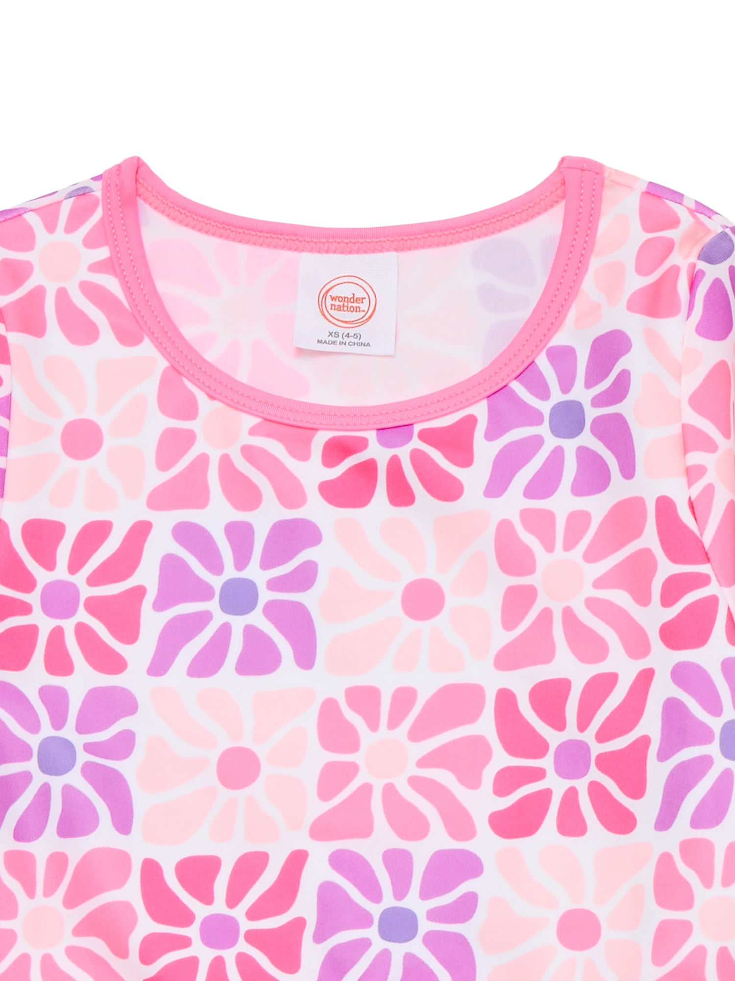 Wonder Nation Girls Cropped Long Sleeve Rash Guard and Scoop Bottoms Swim Set with UPF 50, 2-Piece, Sizes 4-18