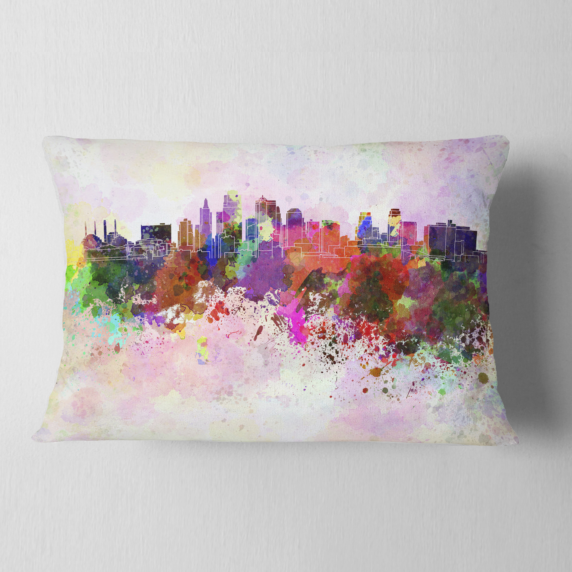 Designart Kansas City Skyline - Cityscape Throw Pillow - 12x20