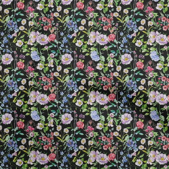 oneOone Polyester Spandex Black Fabric Florals Quilting Supplies Print Sewing Fabric By The Yard 56 Inch Wide