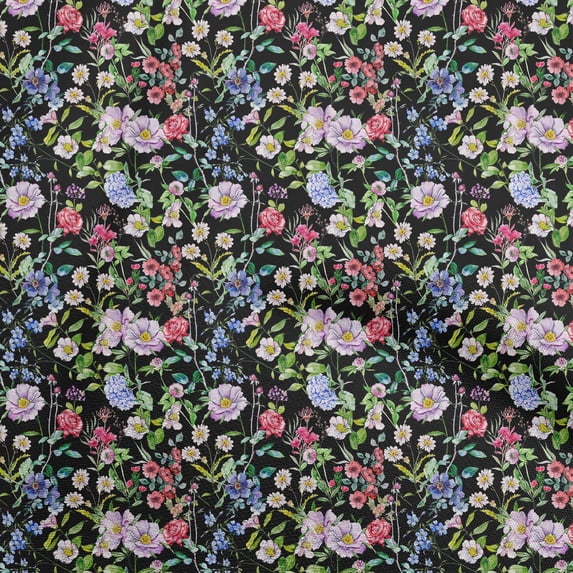 oneOone Cotton Poplin Black Fabric Florals Sewing Craft Projects Fabric Prints By Yard 56 Inch Wide