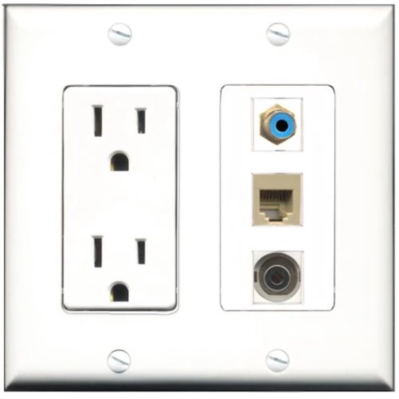 RiteAV - 15 Amp Power Outlet 1 Port RCA Blue 1 Port Phone Beige 1 Port 3.5mm Decorative Wall Plate