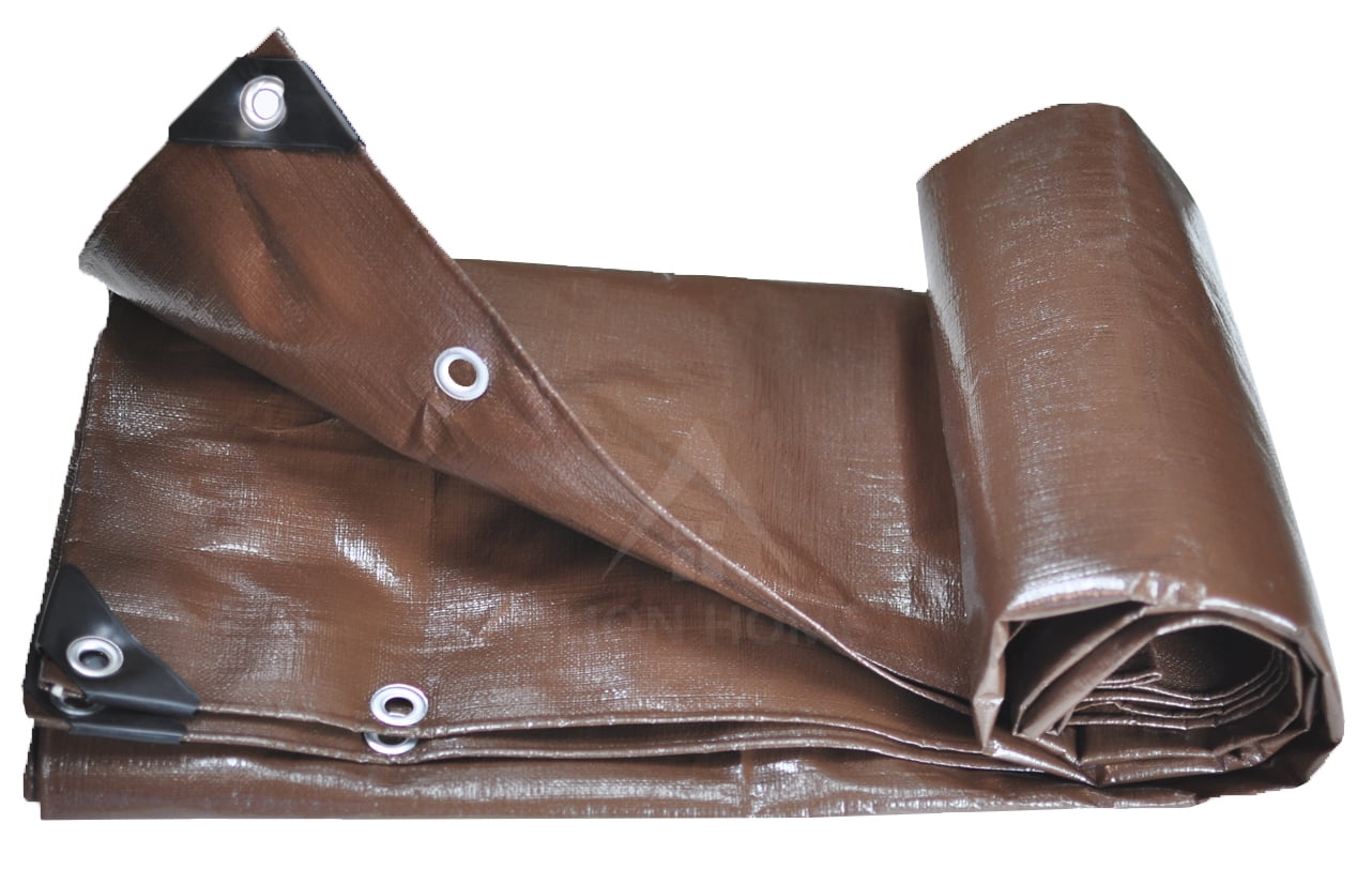 Alion Home Brown Heavy Duty 12 Mil Poly Tarps Waterproof Covers for Tarpaulin Canopy, Camping