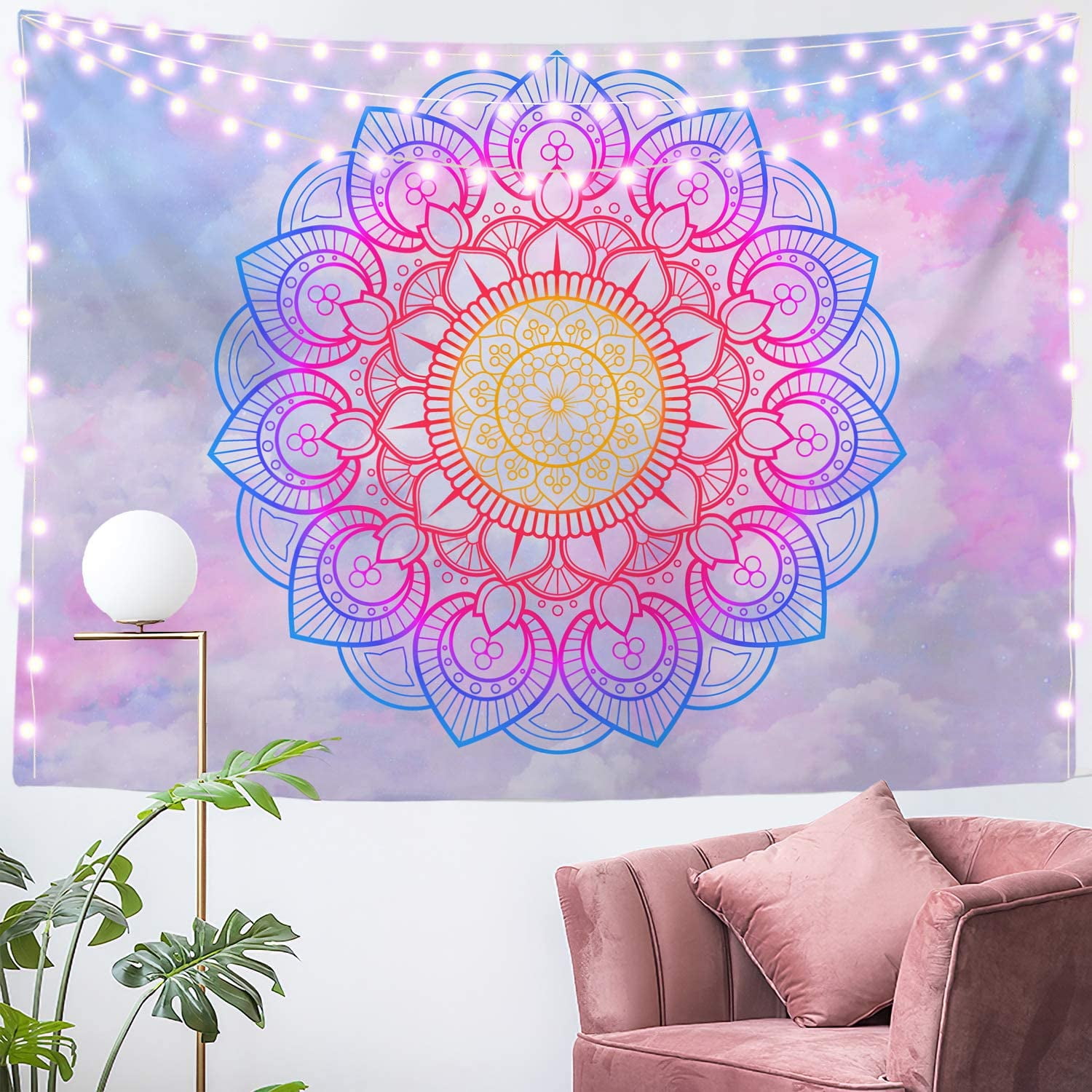 Blue and White Mandala Tapestry Wall Hanging Vsco for Girls Room Living Room Bedroom and Dorm 59x59 Inches Walmart