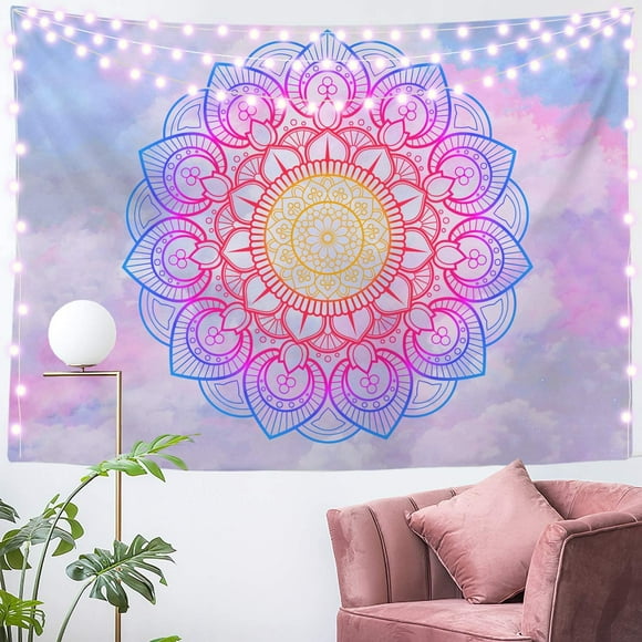Pink and Blue Mandala Tapestry Wall Hanging Vsco for Girls Room, Living Room, Bedroom and Dorm
