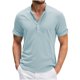 thumbnail image 1 of Blusa y camisa de manga corta con cuello alto para hombre, de verano, de lino, semiabierta, con botones, informal, holgada, a rayas, 1 of 5