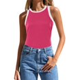 thumbnail image 1 of HBFAGFB Débardeurs pour Femmes Mode Col Rond Sans Manches Hauts Ajustés Gilet Léger Polyvalent Rose Vif Taille TTG, 1 of 4