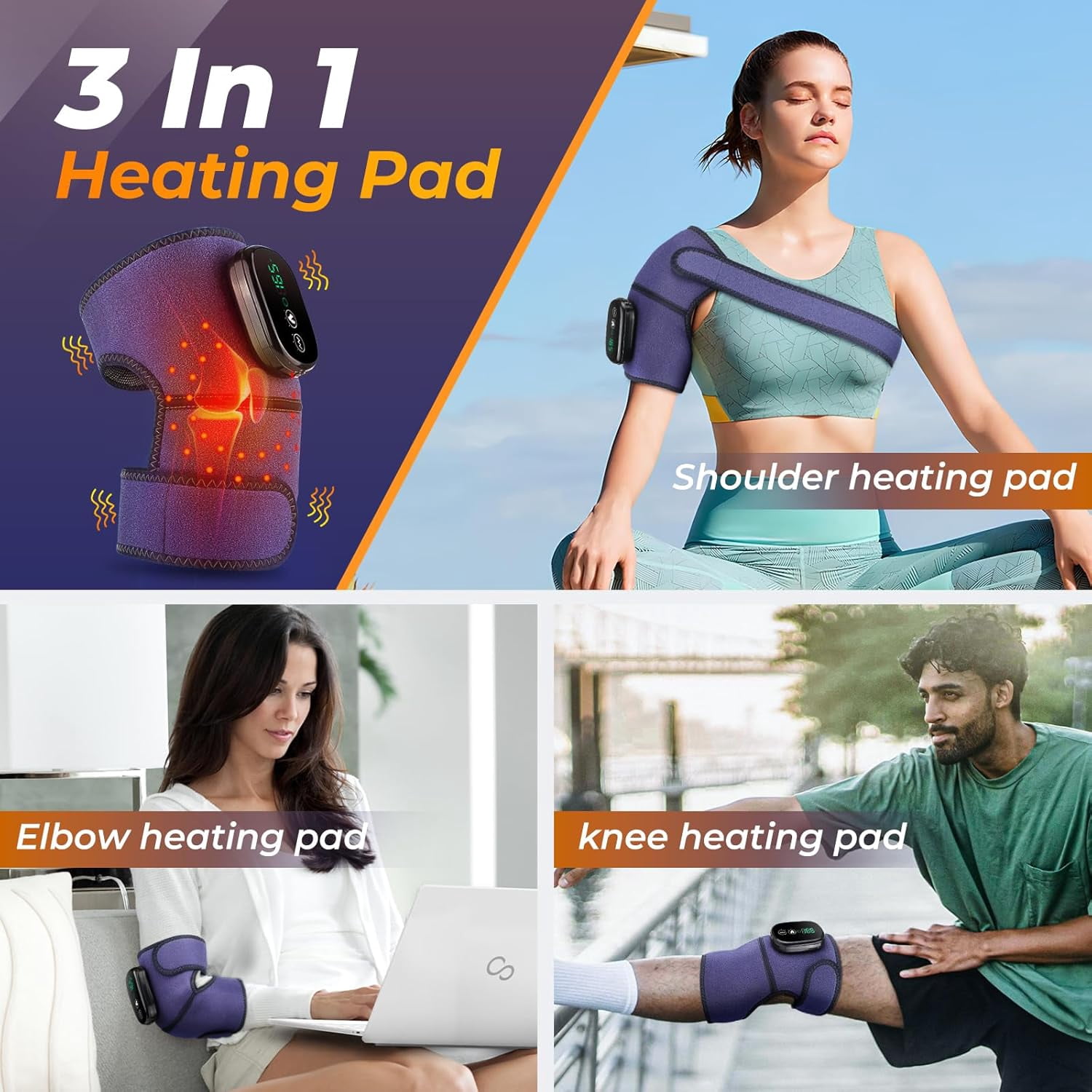 SUWU Knee Massager with Heat and Red Light, Knee Heating Pad for Knee Relax, Cordless Heated Knee Brace Heated Knee Wrap 1 Pack Blue