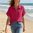 thumbnail image 2 of Annhoo Button down Shirts for Women Summer Casual Short Sleeve Collared Blouses Plus Size Loose Tops with Pockets, 2 of 7