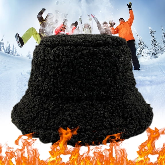 Dyfzdhu Winter Hat for Men Women Teddy Fleece Sports Hats Warm Outdoor Travel Festival Gift Bucket Black