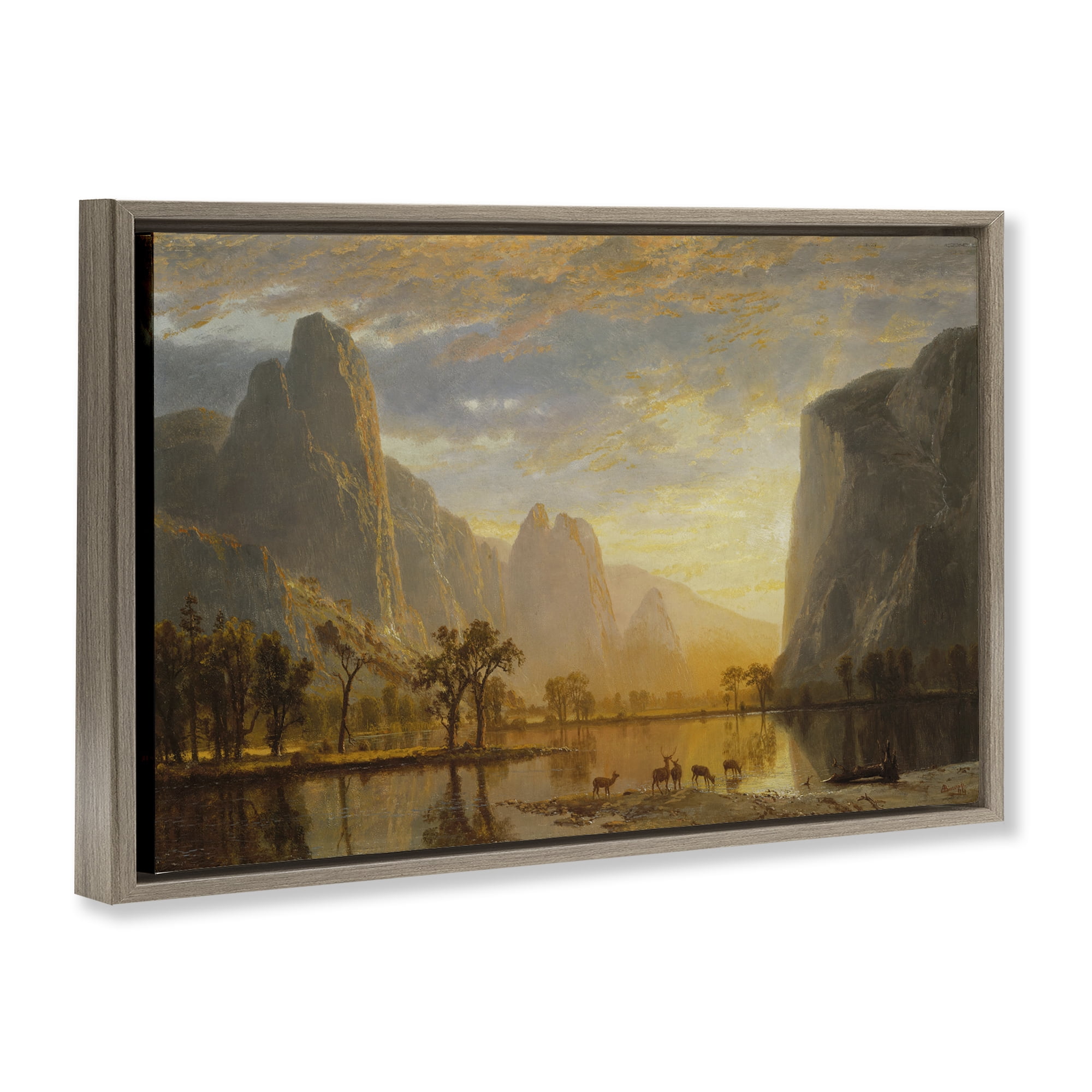 Stupell Industries Classic Bierstadt Yosemite Landscape Landscape & Nature Painting Brown Floater Framed Canvas Art Print Wall Art, 31 x 21
