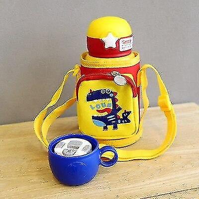 (Yellow Dinosaur)500Ml kids stainless steel straw thermos mug with case